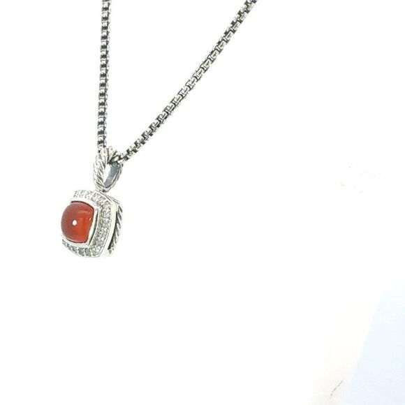 David Yurman Carnelian Diamonds Chain Necklace 16" 7 mm Silver Estate DY658 - Picture 7 of 8